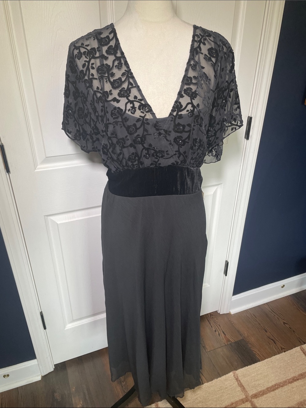 NWT VTG 90s Jonathan Martin Whimsygoth Midi Dress Black Lace Velvet Sequin Sz14W